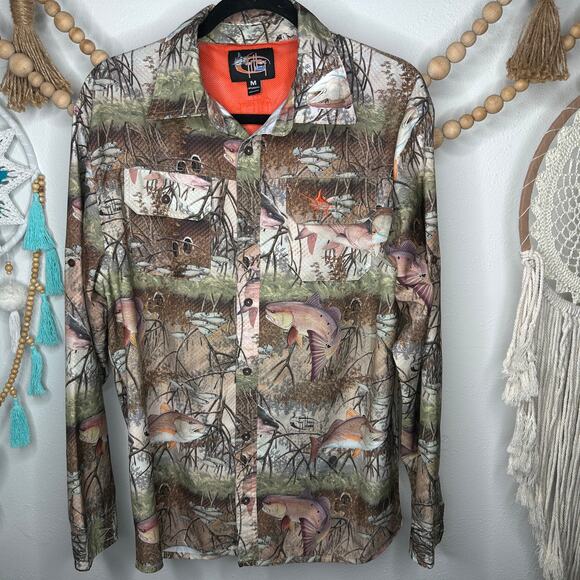 Guy Harvey Fish Print Button Down Fishing Shirt - Picture 1 of 3